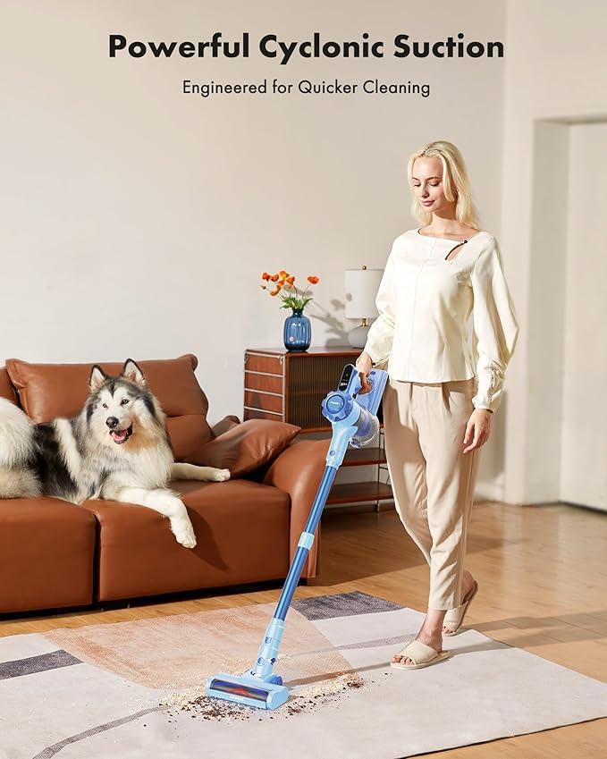 Trucozie Cordless Vacuum Cleaner, 8-in-1 Lightweight Stick Vacuum with 45mins Runtime, Powerful Suction, Rechargeable Cordless Vacuum for Carpet, Tile, Pet Hair, Hardwood Floors, Blue - NeatNest