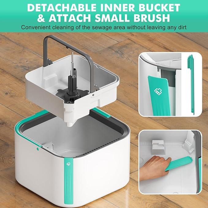 Upgraded Spin Mop and Bucket Self-Standing Mop Bucket Separate Dirty and Clean Water System Self Wringing 360° Rotating & 90° Foldabl Mops and Buckets for Floor Cleaning (Blue, 10Pads) - NeatNest