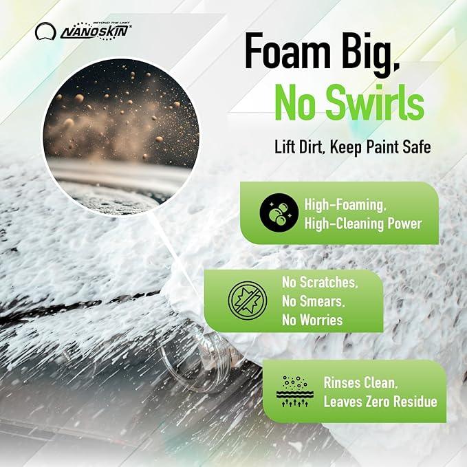 Nanoskin BUBBLE BATH Foaming Car Wash Shampoo 16 Oz. - Works with Foam Cannon, Foam Gun, Bucket Washes, Car Soap for Pressure Washer | For Car, Truck, Motorcycle, RV & More | Green Apple Scented - NeatNest