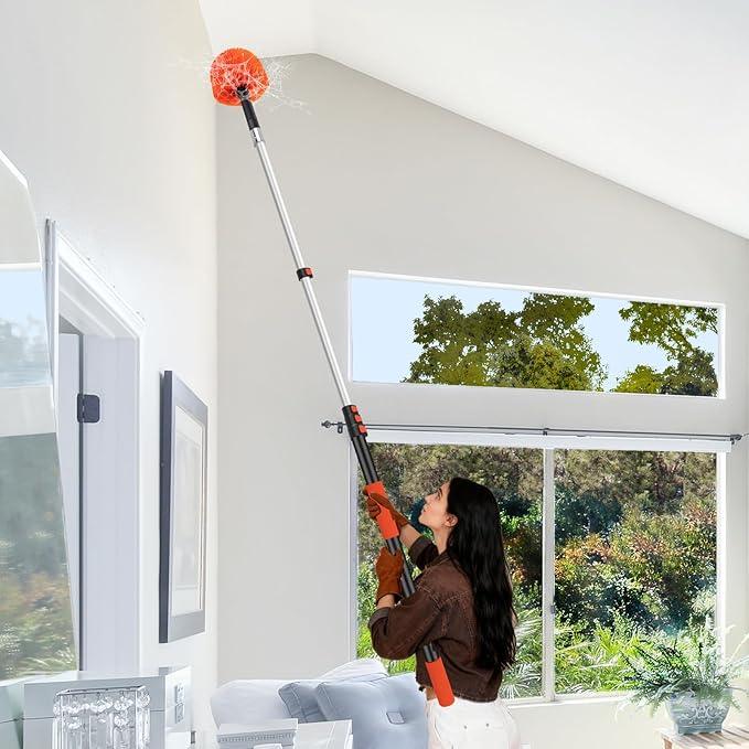 20FT Cobweb Duster with Extension Pole - High Reach Duster for High Ceilings & Outdoor Use - Telescoping Pole 3-12 Ft, Soft Bristles Cobweb Cleaner - 3/4" Acme Universal Thread - NeatNest