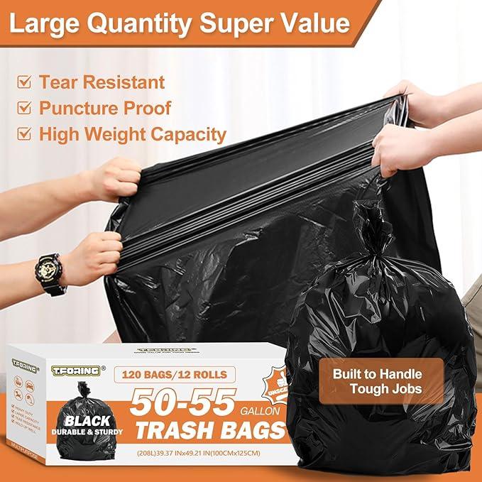 50-55 Gallon Black Trash Bags 120 Count - 40''x50'' Extra Large 50+ Gallon Garbage Bags,Unscented Strong Huge Can Liners for Construction Industrial Yard Outdoor Commercial - NeatNest