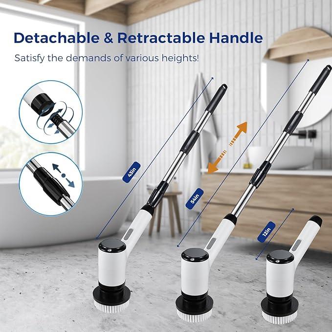 Electric Spin Scrubber for Cleaning-2 Adjustable Speeds,8 Cleaning Brushes,Cordless Cleaning Tools, Shower Scrubber with Long Handle,Power Scrubbers for Cleaning Bathroom, Tile Tub - NeatNest