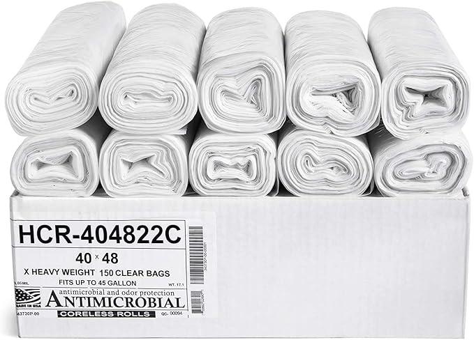 Aluf Plastics High Density Trash Bags, 45 Gallon, 150 Count, 22 Micron (eq), 40" x 48", Clear, for Bathroom, Office, Industrial, Commercial, Janitorial, Municipal, Recycling - NeatNest