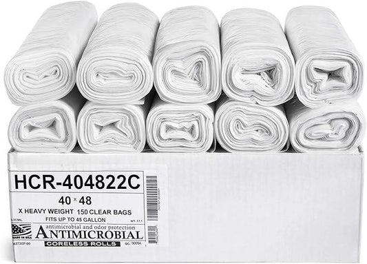 Aluf Plastics High Density Trash Bags, 45 Gallon, 150 Count, 22 Micron (eq), 40" x 48", Clear, for Bathroom, Office, Industrial, Commercial, Janitorial, Municipal, Recycling - NeatNest