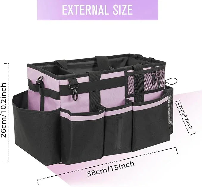 Wearable Cleaning Caddy, Cleaning Caddy Supplies Organizer with Handle & Shoulder Straps for Housekeepers, Under Sink & Car Cleaning Tool Organizers Bag with 4 Foldable Divider (Lilac) - NeatNest