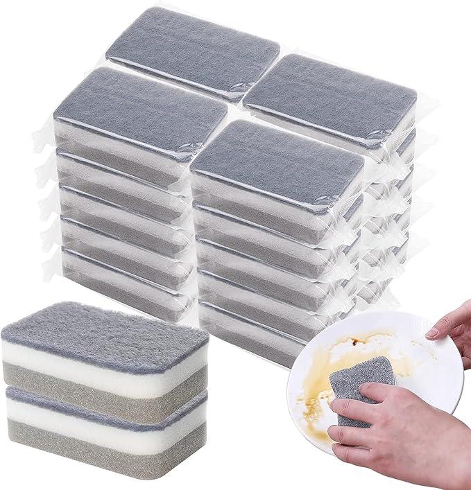 Kitchen Dishwashing Sponge Individually Wrapped Sponges, Bulk Non Scratch Scouring Pad Odor-Free Dish Sponges for Washing Dishes Wipes for Household Cleaning Dishes Travel Apartments (Grey 1000 Pack) - NeatNest