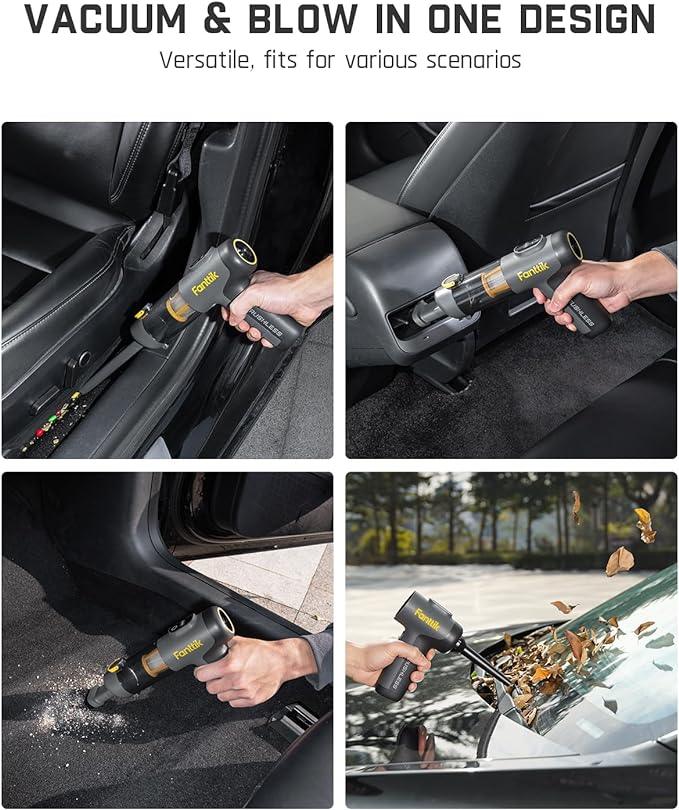 Fanttik Slim V9 Mix Car Vacuum, 4 in 1 Handheld Air Duster, 12000PA Suction Power with Smart LED Display, Cordless Portable Mini Keyboard Vacuum for Car Interior, Office Desk - NeatNest