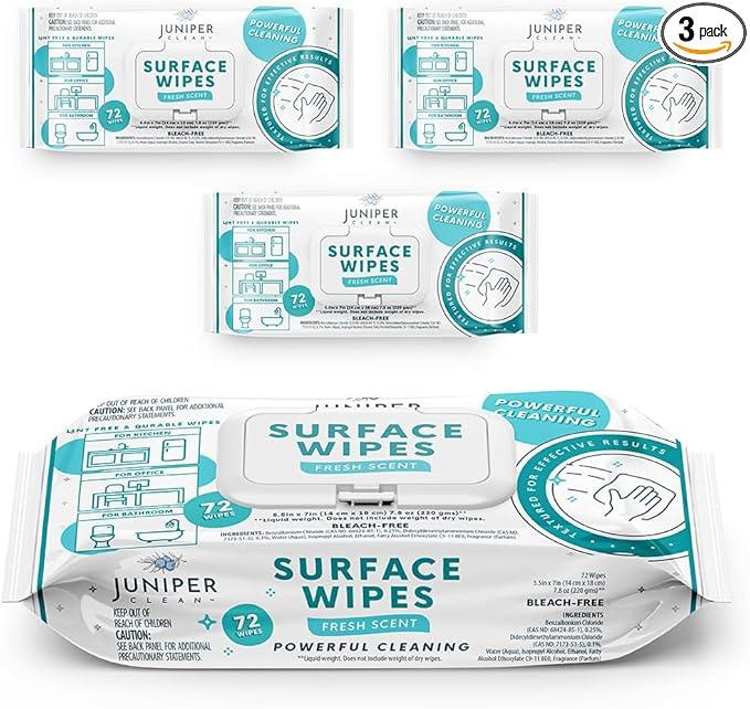 3 Pack Surface Cleaning Wipes Bleach Free, All-Purpose Cleaner for Bathroom, Kitchen, Office, 72 Count Soft Flow, Fresh Scent, Lint Free & Durable - NeatNest