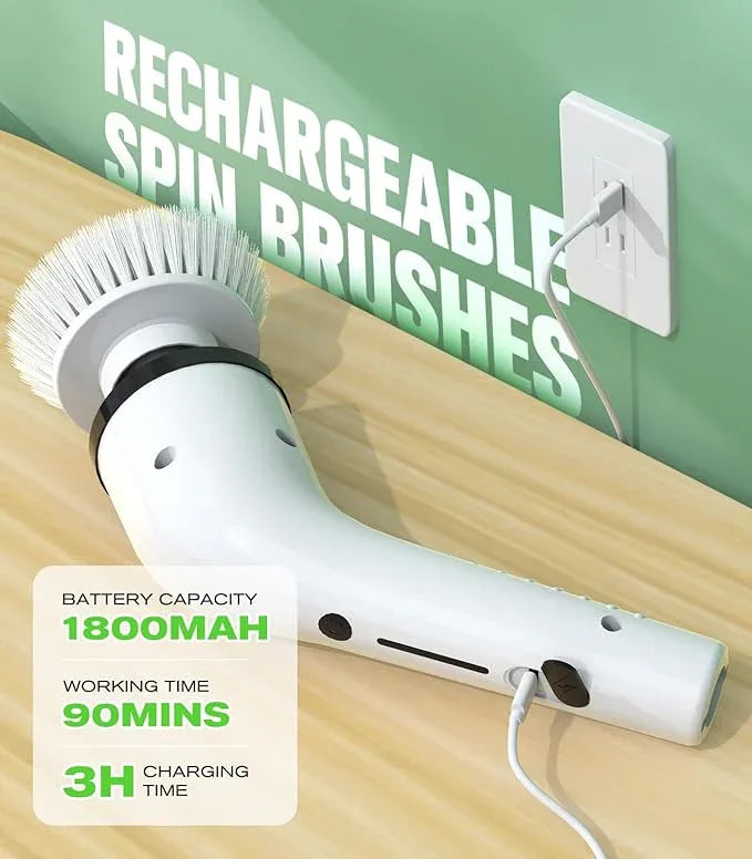 Electric Spin Scrubber for Cleaning, Cordless IPX5 Waterproof Bathroom Shower Scrubber Brushes with 9 Head, 1.5H Power Dual Speed Cleaner with Extendable Handles for Bathtub Floor Kitchen Wall - NeatNest