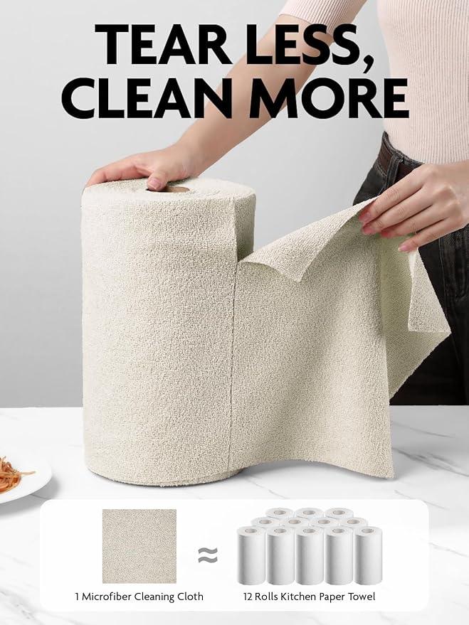 Fantasticlean Microfiber Cleaning Cloth Roll -75 Pack, Tear Away Microfiber Towels, 12" x 12", Reusable, Washable, Scratch Free, Ultra Absorbent Dishcloth for Home Supplies, Car, Pet (Cool Grey) - NeatNest