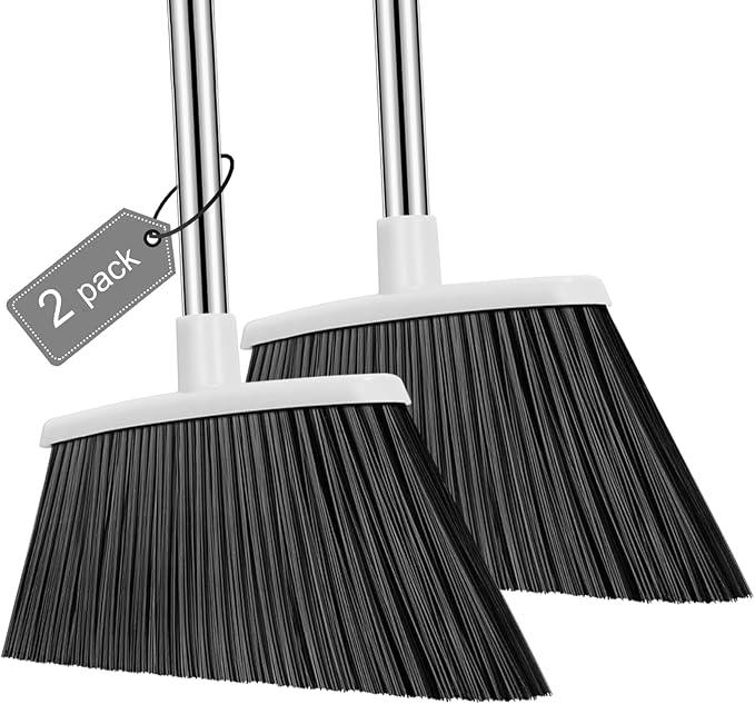 NACENA Heavy Duty Broom, 55 Inch Long Handle Outdoor Large Angle Brooms, Commercial Broom for Sweeping Indoor, for Home Garage Kitchen Office Courtyard Lobby Patio Lawn Concrete, 2 Pack (Grey&White) - NeatNest