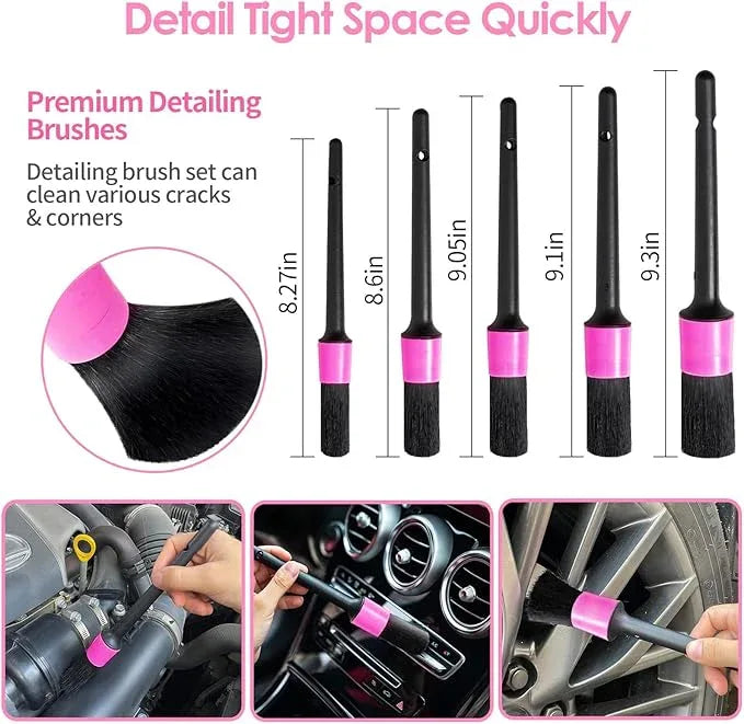 Viewsun Windshield Cleaner Tool, 17Pcs Pink Car Interior Cleaning Kit, Detailing Kit Cleaner, Detailing Brush, Cleaning Gel, Inside Cleaning Supplies Accessories for Women Girl Gift - NeatNest