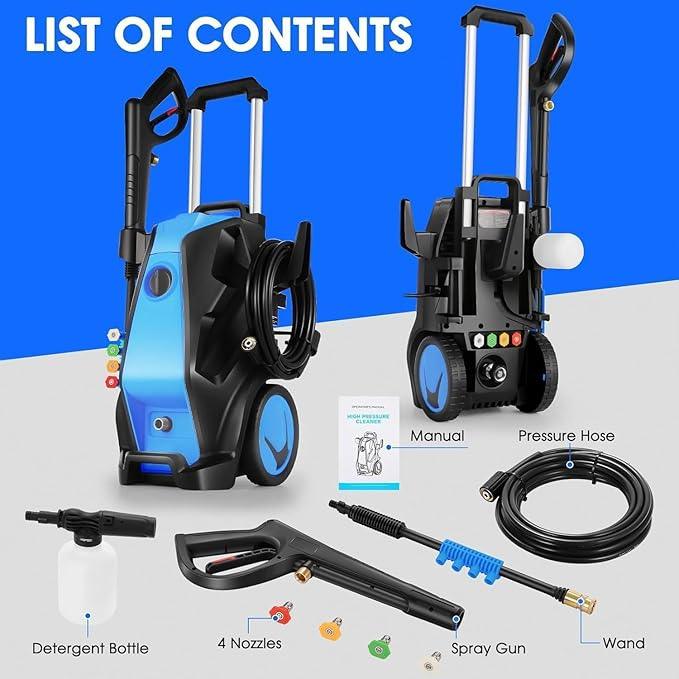 Pressure Cleaner, Heavy Duty Power Cleaner with Foam Cannon, 4 Nozzle Tips,33FT Hose and Soap Bottle for Home/Cars/Driveways/Patios/Decks/Fences - NeatNest