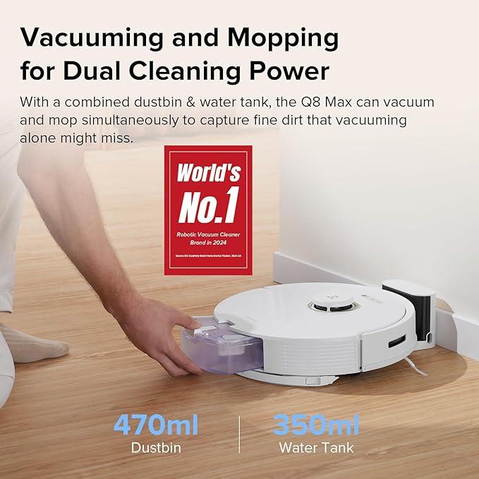 roborock Q8 Max Robot Vacuum and Mop Cleaner, DuoRoller Brush, 5500Pa Strong Suction, Lidar Navigation, Obstacle Avoidance, Multi-Level Mapping, Perfect for Pet Hair - NeatNest