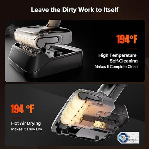 roborock F25 GT Vacuum Mop All in One, Wet Dry Vacuum Cleaner Cordless, 20000Pa Floor Cleaner Machine for Tile Hardwood Wood Vinyl Floor, Edge to Edge Self Cleaning Electric Mop with 180° Lie-Flat - NeatNest