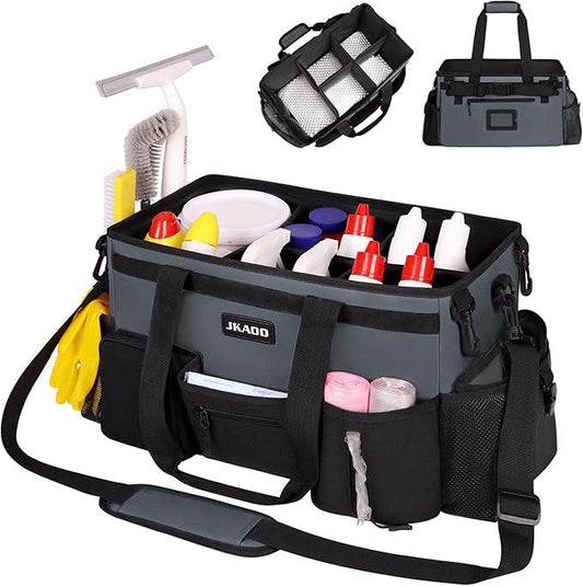 Large Wearable Cleaning Caddy Bags,Cleaning Supplies Storage Bag with Handles and Adjustable Shoulder Strap and Removable Waist Straps,Waterproof Cleaning Bags for Home,Car,Office (Gray) - NeatNest