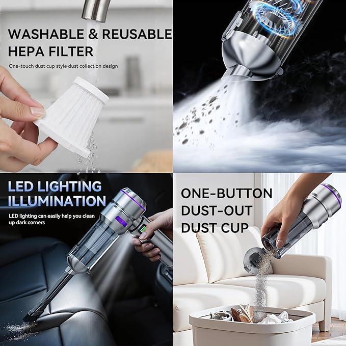 Car Vacuum Cleaner High Power 20000Pa – Cordless Handheld Mini Vacuum & Air Duster for Car Detailing, 3-Speed Brushless Motor, 6000mAh Battery (Purple - Fast Charging Edition) - NeatNest
