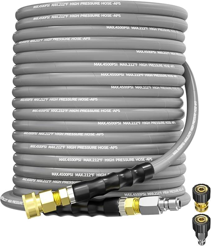 Pressure Washer Hose 75FT 3/8" for Cold and Hot Water 212°F, with Swivel Quick Connect, 4500PSI Kink Resistant Grade Steel Wire Braided, Power Washer Hose With 2pcs M22-14mm Adapter - NeatNest