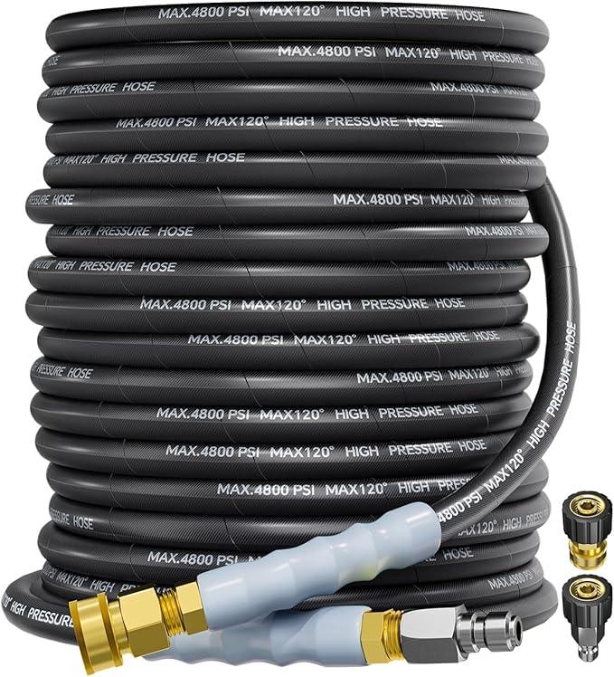 3/8" 4800PSI Pressure Washer Hose 100FT with Swivel Quick Connect for Cold/Hot Water Max 248°F, Kink Resistant Steel Wire Braided, Wear Resistant Power Washer Hose with M22 14mm Adapter - NeatNest