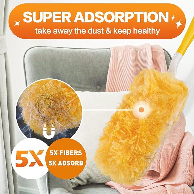 Heavy Duty Duster Refills, Disposable Dusters Kit for Cleaning Dusting Furniture Blind Ceiling Fan, Multi Surface 360 Feather Duster(60)+3FT Extended Handle +1 Handle - NeatNest