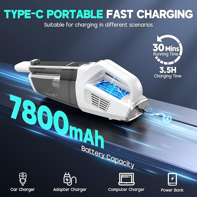 Handheld Vacuum Cordless, 15000PA Strong Suction Hand Held Car Vacuum Cleaner Portable with Multi-Nozzles & Washable Filter, Lightweight Dust Busters Rechargeable for Home, Car, Office, Pets - NeatNest
