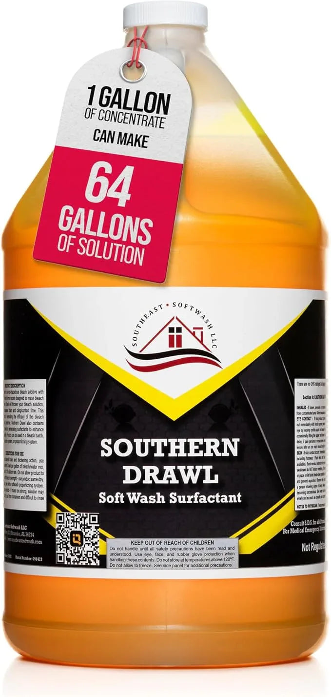 Southeast Softwash Southern Drawl - Professional Exterior House Cleaner, Siding Cleaner & Roof Wash Surfactant for Pressure Washing & Soft Wash Applications | Clean Citrus Scent, 1 Gallon (1 Pack) - NeatNest