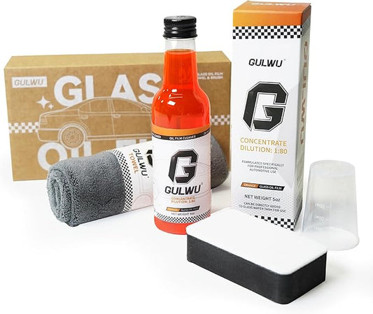 GULWU Car Cleaning Concentrate Kit - 1:80 Power Formula (15 Fl Oz), Removes Grease, Bugs, Grime from Windshields | Includes Microfiber Towels & Brush