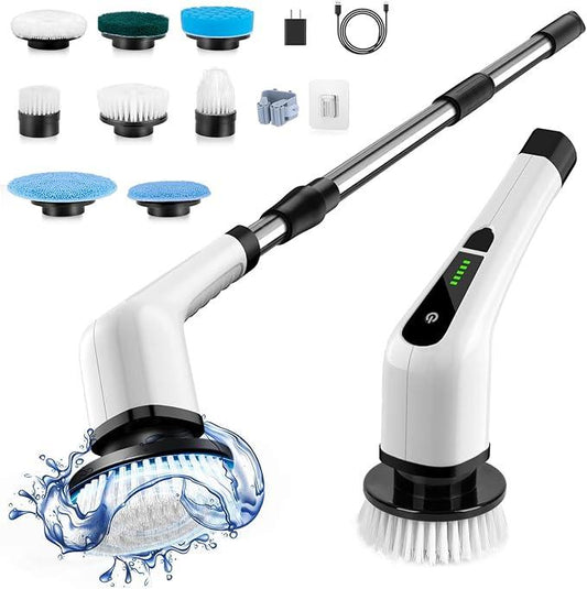 Electric Spin Scrubber, Cordless Cleaning Brush Scrubber for Home, 8 Replaceable Brush Heads-90Mins Work Time, 3 Adjustable Size, 2 Speeds for Bathroom Shower Bathtub Glass Car - NeatNest