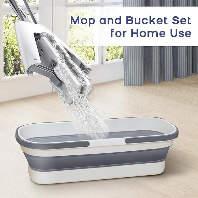 Mop and Bucket with Wringer Set for Home Floor Cleaning, Self Squeezing mini Hand mop with 3 Absorbent Sponge Mop Refills and Adjustable Height - NeatNest