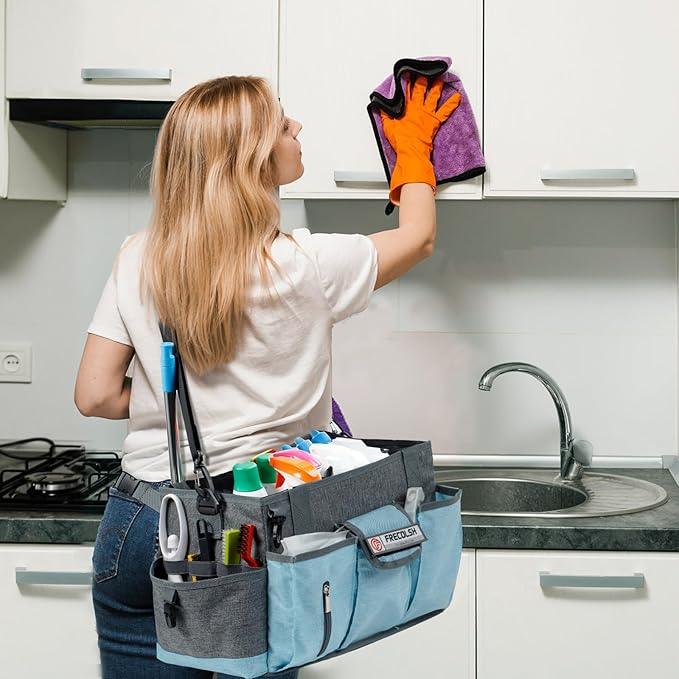 Large Cleaning Caddy for Cleaning Suppliers Organizer,15" Storage Organizer for House Clean Essential, Wearable Cleaing Bag, Storage Caddy for Housekeeping - NeatNest