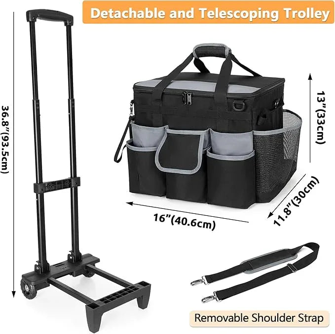 Large Rolling Cleaning Caddy with Detachable Trolley & Lid, Cleaning Cart on Wheels with Shoulder Strap & Handles, Cleaning Supplies Organizer with Multi Pockets for Cleaning Tools Storage - NeatNest
