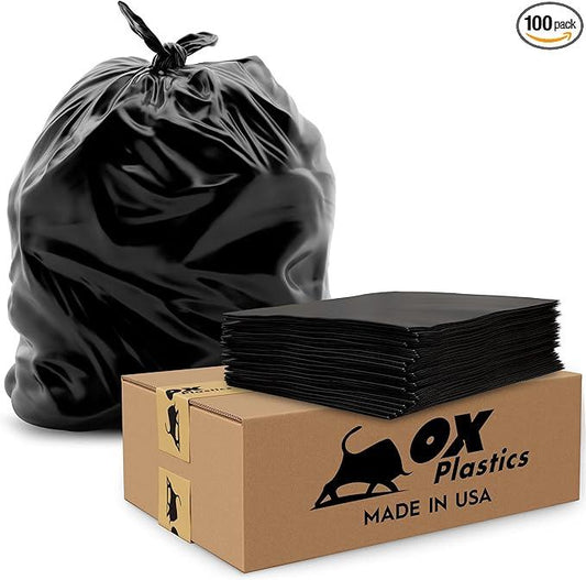OX Plastics Black Trash Bags - Heavy Duty Garbage Bags, Extra Thick Unscented Large Trash Can Liners for Home, Outdoor, and Commercial Use - 39 Gallon, 100 Count - NeatNest