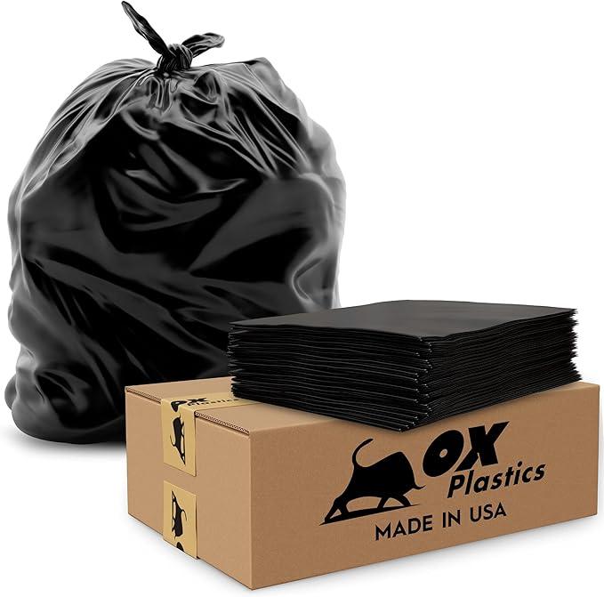 Ox Plastics Trash Can Liners Bags - Extra Heavy Duty Strength - Large Garbage, Leak-Proof & Durable, House & Commercial Use Bags (50) - Black (4 Mil, 60 Gallon) - NeatNest
