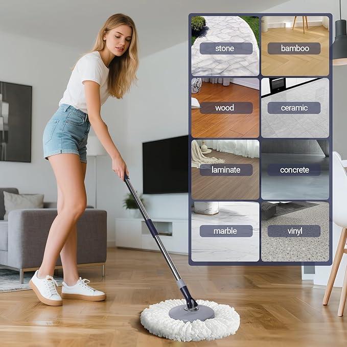 Spin Mop and Bucket Set,Masthome EasyWring Microfiber Spin Mop with 3 Mop Pads,Pedal Spinning Mops and Bucket with Wringer Set for Floor Cleaning - Home & Office Suitable - NeatNest
