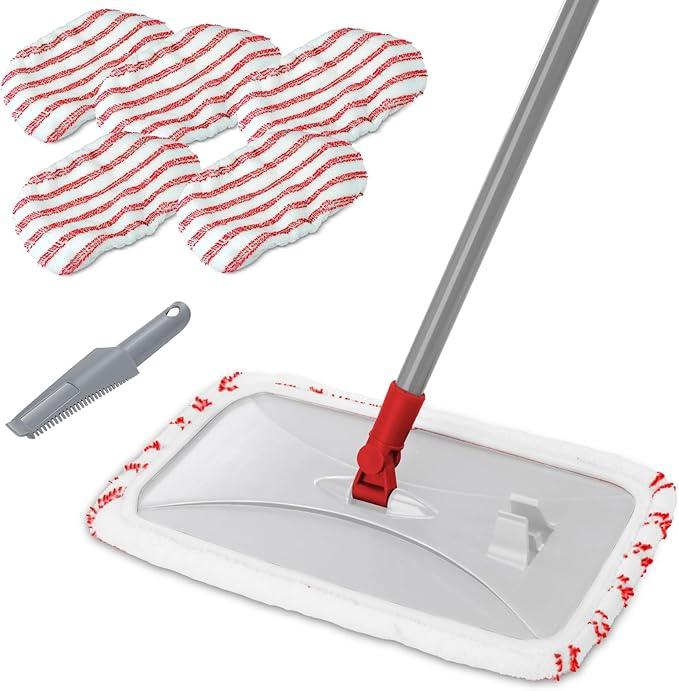 Masthome Extra Large Microfiber Mop for Floor Cleaning, 16“ Flat Mop with 5 Pad for Wet & Dry Use, Dust Mop for Hardwood Laminate Tile Ceramic, 1 Cleaning Scraper Included-Red - NeatNest