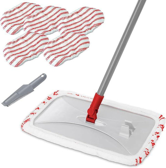 Masthome Extra Large Microfiber Mop for Floor Cleaning, 16“ Flat Mop with 5 Pad for Wet & Dry Use, Dust Mop for Hardwood Laminate Tile Ceramic, 1 Cleaning Scraper Included-Red - NeatNest