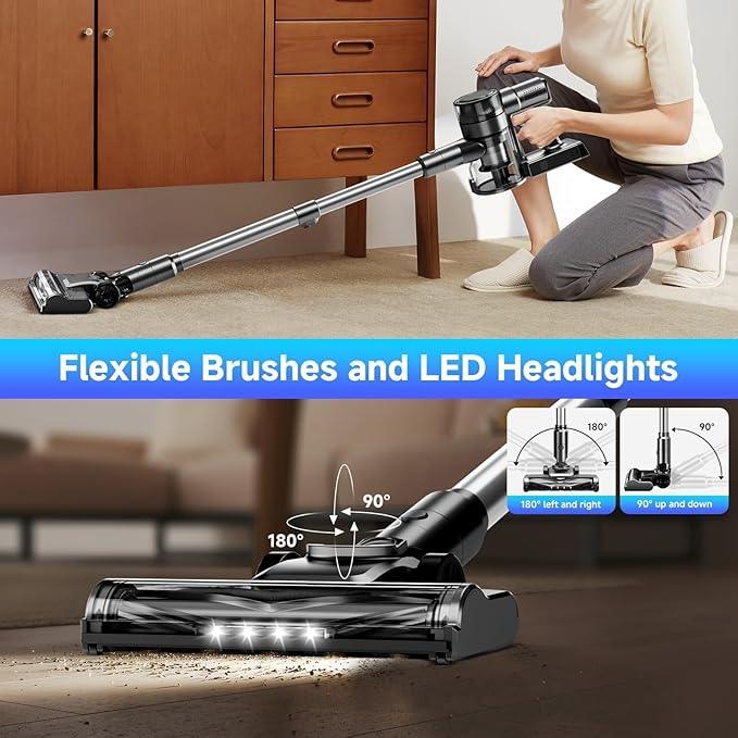 Cordless Vacuum Cleaner, 35Kpa Vacuum Cleaner for Home, 45Mins Stick Vacuum with LED Display, Anti-Tangle & Wall Mount Charging, 6 in 1 Lightweight Vacuum for Hard Floors, Carpet, Pet Hair (black) - NeatNest