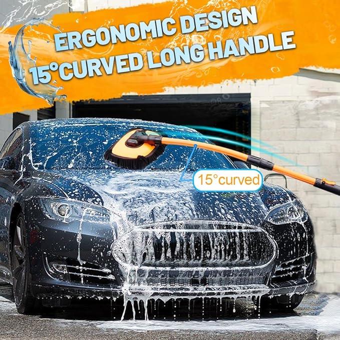 RIDE KINGS Car Wash Brush, Car Duster Exterior Scratch Free 180°Adjustable,Truck Cleaning Supplies with Ergonomic 15°Curved Extentable Pole Handle, Car Washing Equipment - Orange - NeatNest