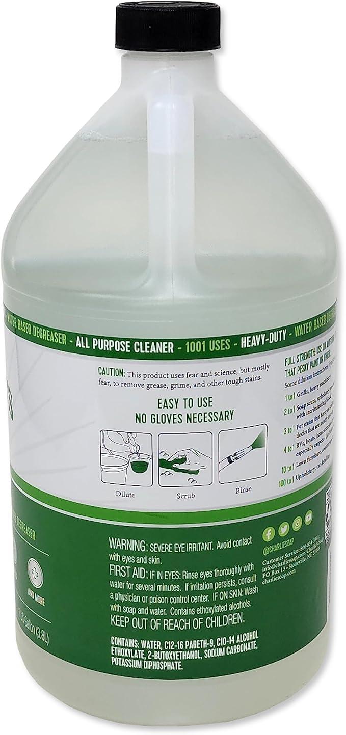 Charlie's Soap 1001 Cleaner - Heavy Duty Biodegradable Concentrated All Purpose Water Based Degreaser (1 Gallon, 1 Pack) - Safe Residential, Commercial, & Janitorial Cleaner - NeatNest