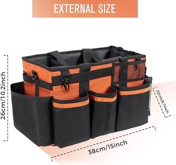 Wearable Cleaning Caddy, Cleaning Caddy Supplies Organizer with Handle & Shoulder Straps for Housekeepers, Under Sink & Car Cleaning Tool Organizers Bag with 4 Foldable Divider (RetroOrange) - NeatNest