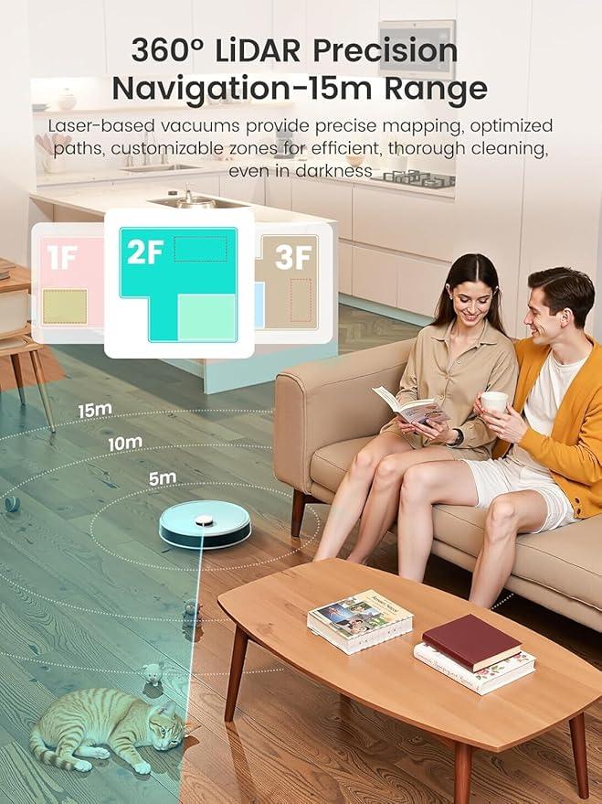 Lefant LiDAR Robot Vacuum and Mop, 15000Pa Suction, 90-Day Self-Emptying, Obstacle Avoidance, Auto Mop Washing&Drying, All-in-One for Pet Hair Carpet, 5G WiFi Alexa/APP/iWatch Control, M3 - NeatNest