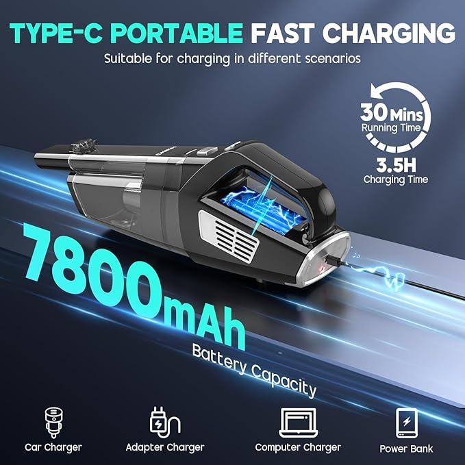 Handheld Vacuum Cordless, 15000PA Strong Suction Hand Held Car Vacuum Cleaner Portable with Multi-Nozzles & Washable Filter, Lightweight Dust Busters Rechargeable for Home, Car, Office, Pets - NeatNest