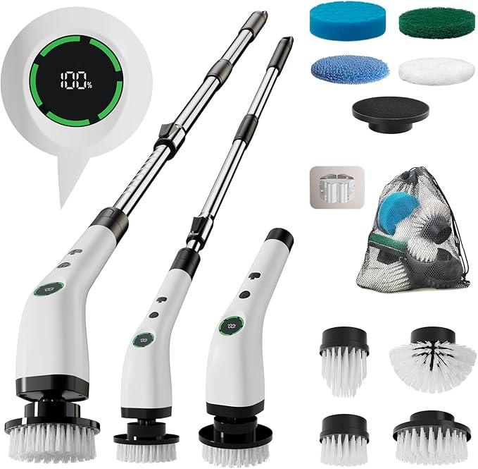 Electric Bathroom Cleaning Brush, Cordless Spin Scrubber Full Body Waterproof IPX7 with Adjustable Handle, 8 Replaceable Brush Heads for Bathtub/Kitchen/Window/Home -SD-CTB01 - NeatNest