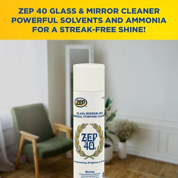 Zep 40 LV Non-Streaking Cleaner Aerosol - 18 Ounces (Case of 12) 322901 - Glass, Mirror, and General Purpose Cleaner - Available to Ship to All 50 States! - NeatNest