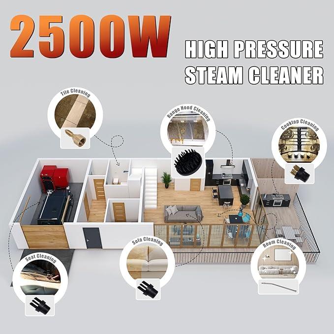 2500W Steam Cleaner for Home, High Pressure Handheld Steam Cleaner with 6-gears Adjustable, Portable Steamer for Cleaning Car Upholstery Tile Grout Home - NeatNest