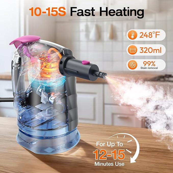 ScrubWiz 10-in-1 Steam Cleaner, Steam Mop & Detachable Handheld Steam Cleaner, 320ml Water Tank, 10s Fast Heating, Portable Steamer for Kitchen, Floor, Tiles, Home, BBQ, Ergonomic Handle, Mid Gray - NeatNest