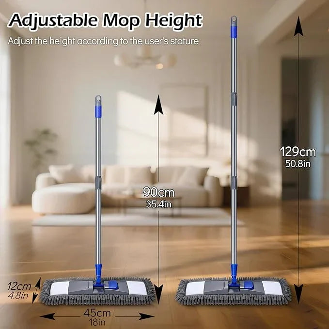 MASTERTOP Microfiber Mop for Floor Cleaning, Flat Dust Mop for Home and Kitchen, Adjustable Stainless Steel Handle with 4 Washable Pads&1 Cleaning Scrape for Hardwood, Vinyl - NeatNest