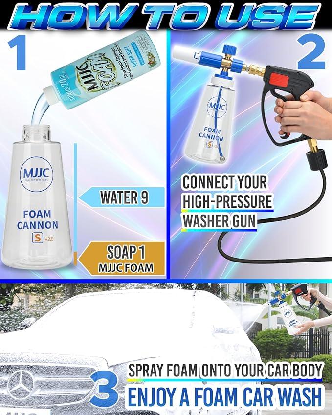 MJJC Foam Cannon S V3.0 (Thicker Snow Foam Technology) with 1/4 Inch Quick Connector for Pressure Washer & MJJC Foam Soap(20 fl oz) Kit - NeatNest
