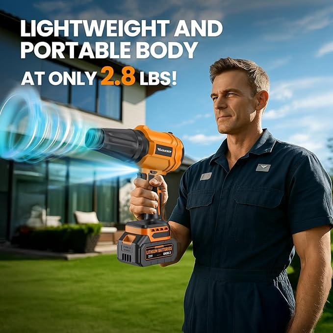 Cordless Leaf Blower, 980,000 RPM Handheld Leaf Blower with 2 X 4.0Ah Batteries & Charger, Lightweight Leaf Blowers for Patio Cleaning, Lawn Care, Leaves, Dust - Orange - NeatNest