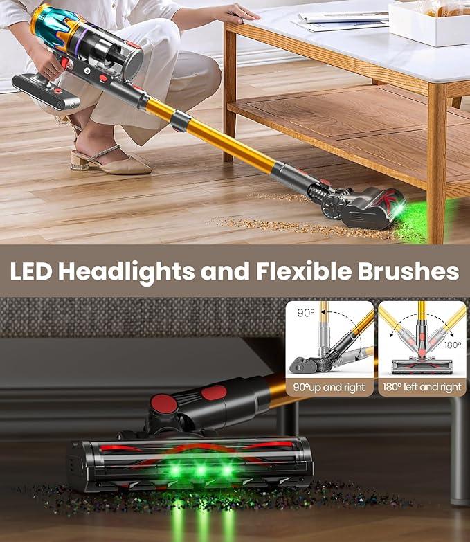 Cordless Vacuum Cleaner, 580W 48KPA 70Mins Vacuum Cleaners for Home, Cordless Stick Vacuum with Touch Screen, Anti-Tangle & Wall Mount Charge, Wireless Vacumm for Home/Pet Hair/Carpets/Floors - NeatNest